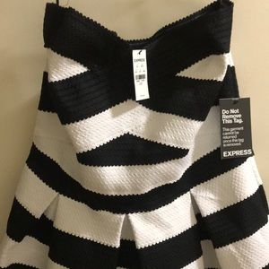 Black and white no shoulder mini dress